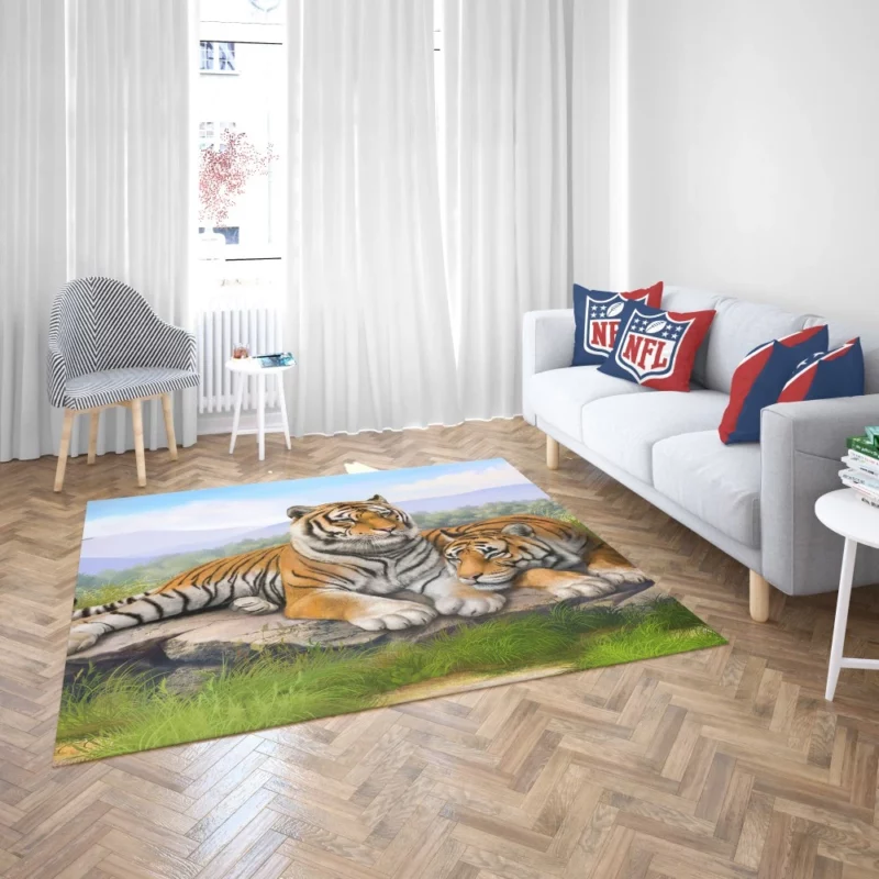 Tigers Fierce Gaze Wilderness Majesty Rug 2