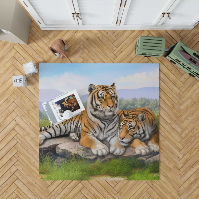 Tigers Fierce Gaze Wilderness Majesty Rug