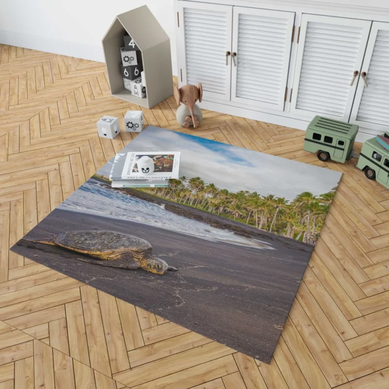 Turtle on Sandy Beach Coastal Beauty Rug 1