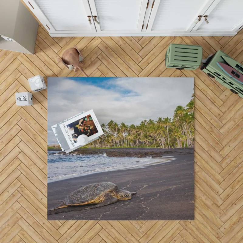 Turtle on Sandy Beach Coastal Beauty Rug