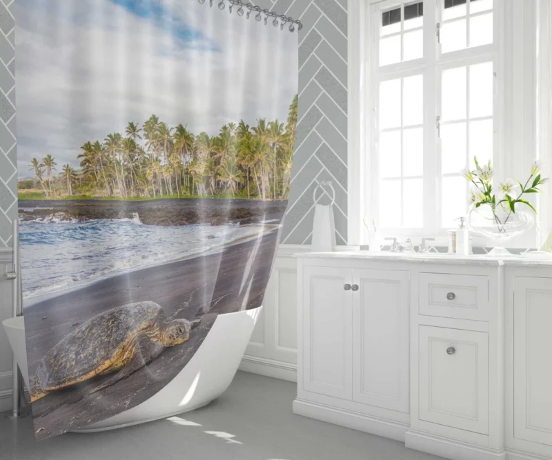 Turtle on Sandy Beach Coastal Beauty Shower Curtain 1