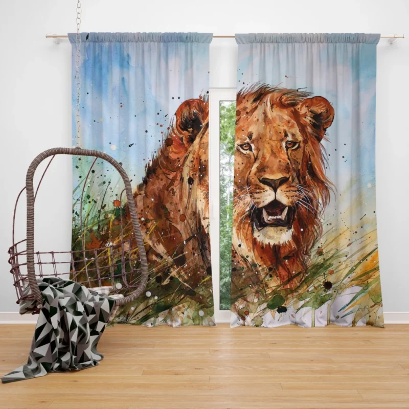 Watercolor Lion Majestic Artistry Curtain