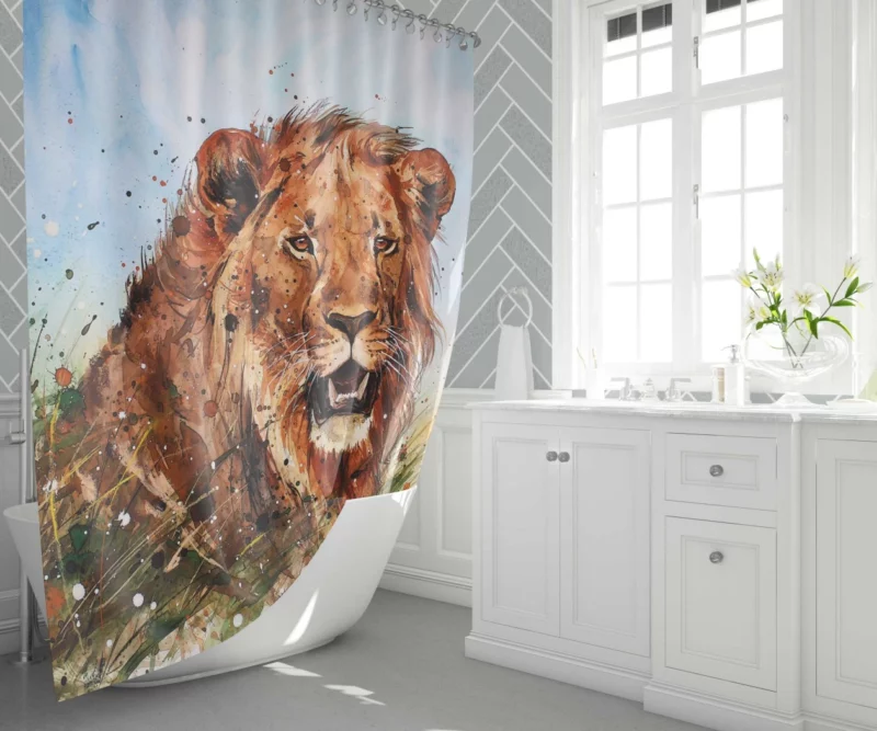 Watercolor Lion Majestic Artistry Shower Curtain 1