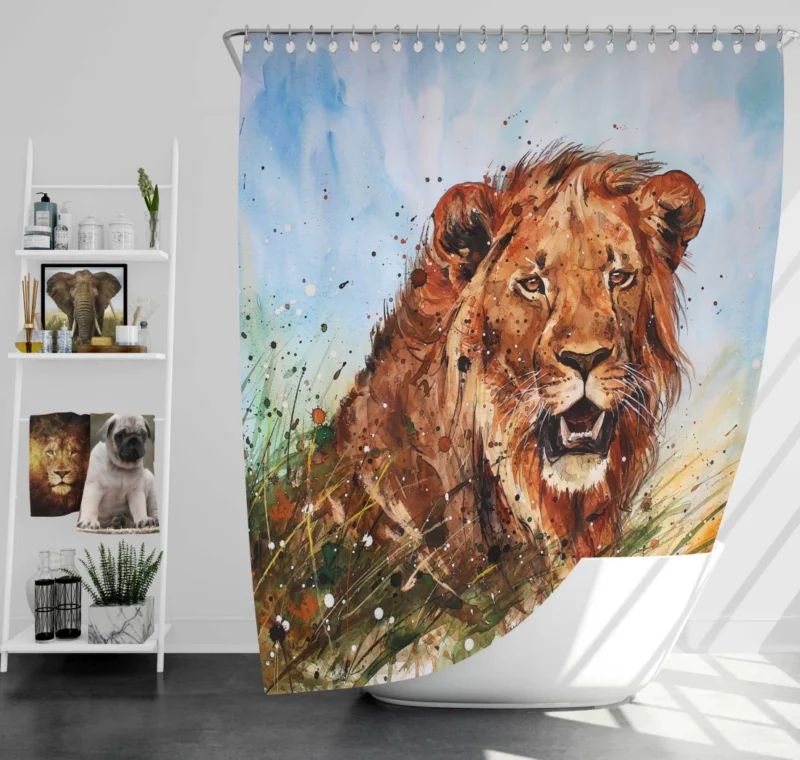 Watercolor Lion Majestic Artistry Shower Curtain