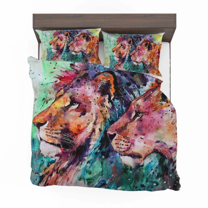 Watercolor Lion in Nature Splendor Bedding Set 1