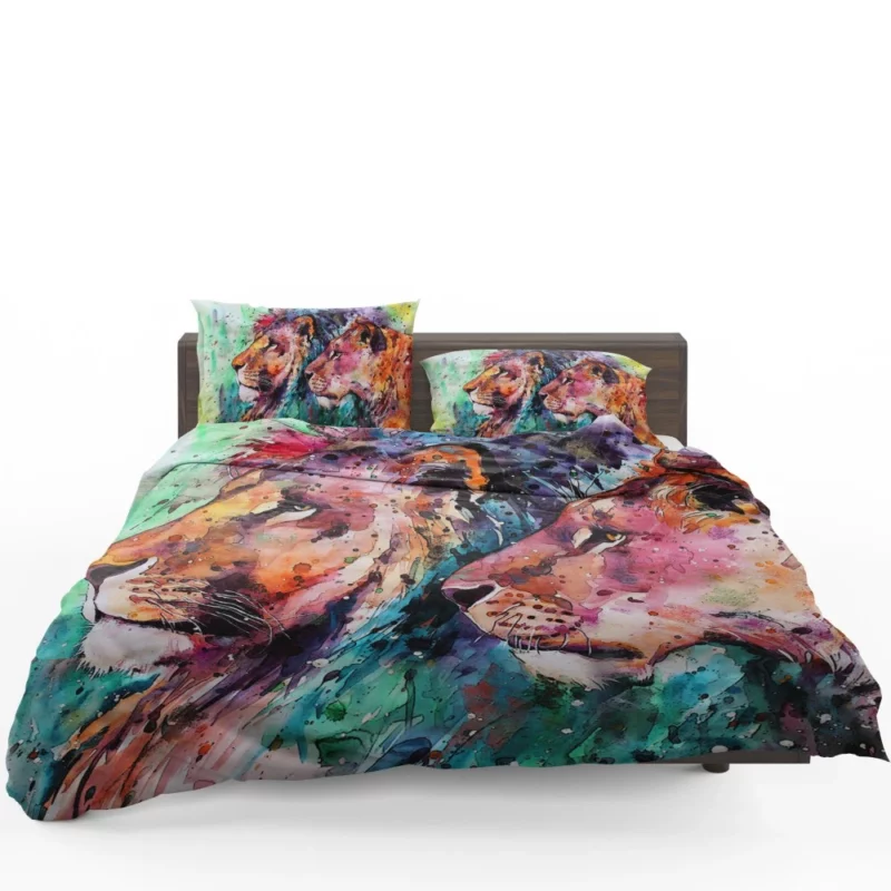 Watercolor Lion in Nature Splendor Bedding Set