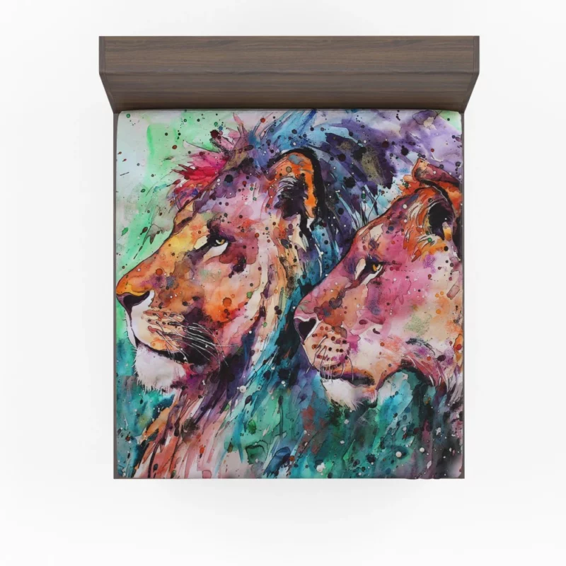 Watercolor Lion in Nature Splendor Fitted Sheet 1