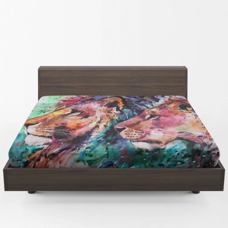 Watercolor Lion in Nature Splendor Fitted Sheet