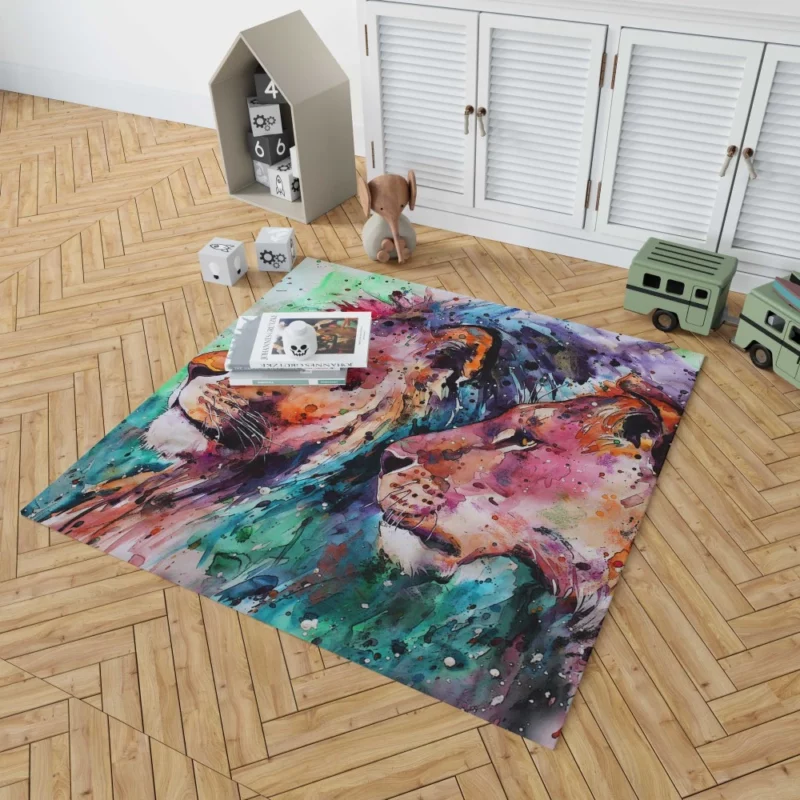 Watercolor Lion in Nature Splendor Rug 1