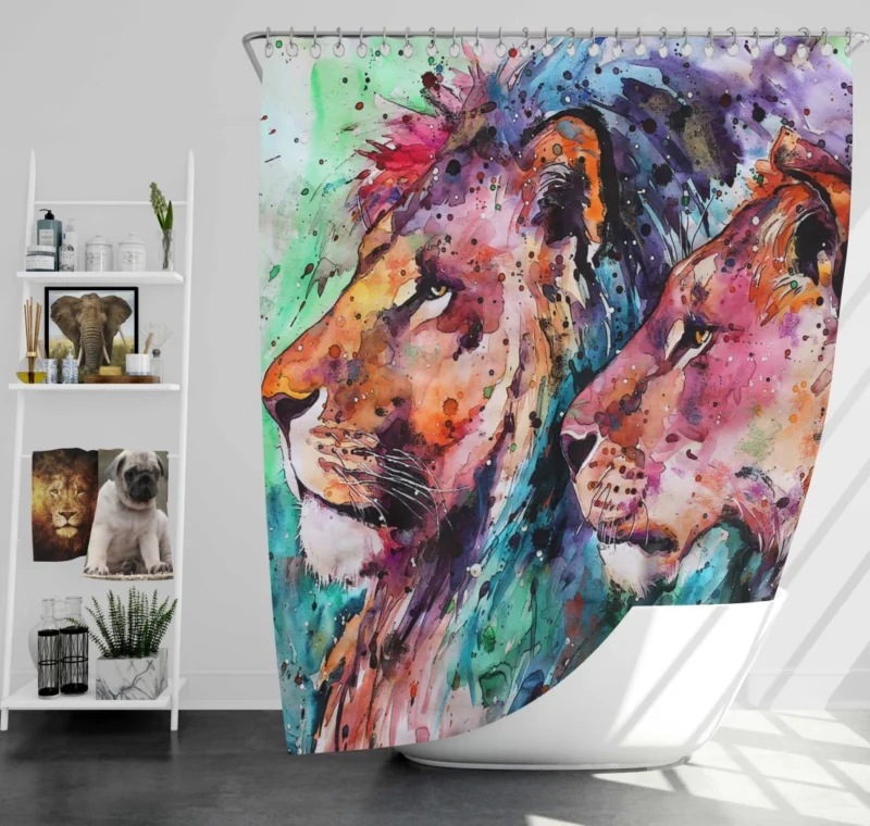 Watercolor Lion in Nature Splendor Shower Curtain