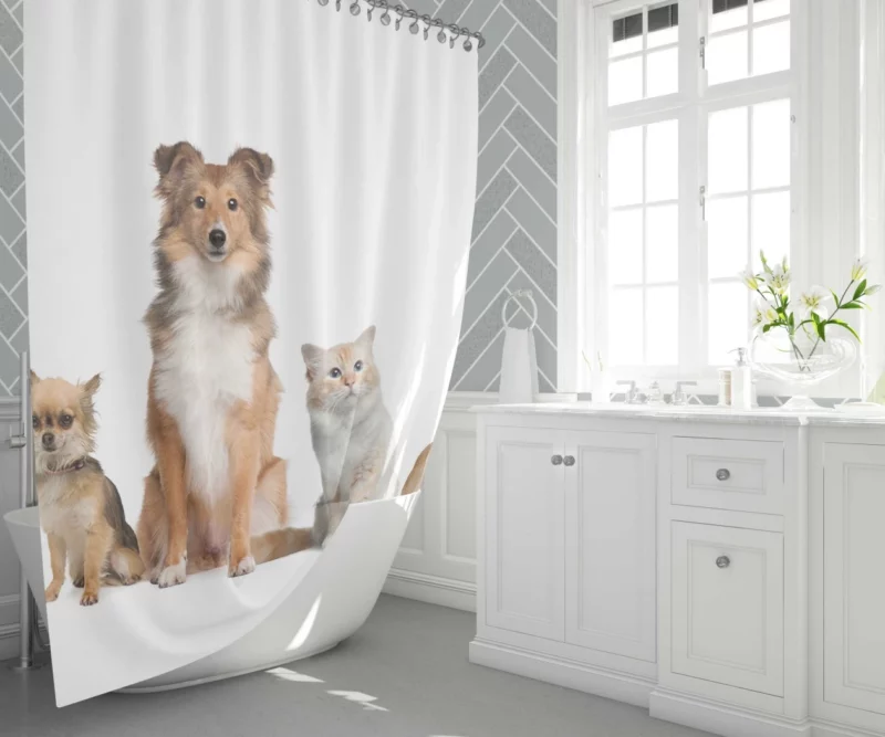 Whimsical Pets Ensemble Furry Bonds Shower Curtain 1