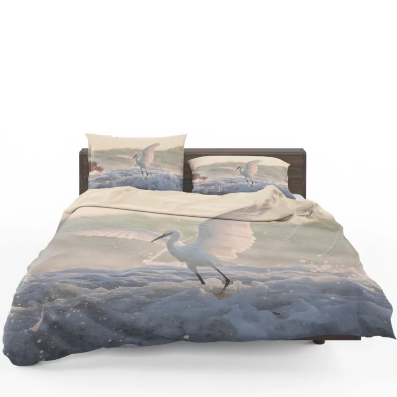 White American Egret Waterside Elegance Bedding Set