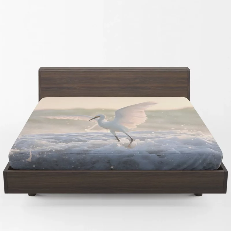 White American Egret Waterside Elegance Fitted Sheet