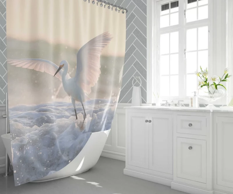 White American Egret Waterside Elegance Shower Curtain 1