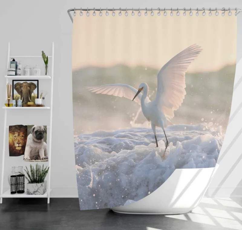 White American Egret Waterside Elegance Shower Curtain