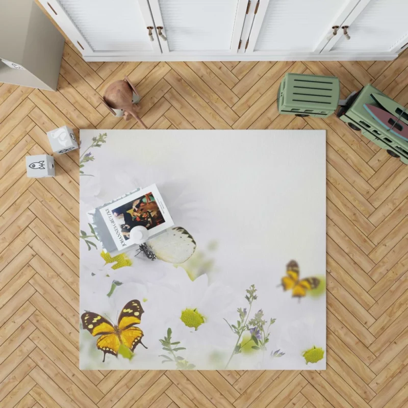 White Butterfly on Purple Flower Elegance Rug