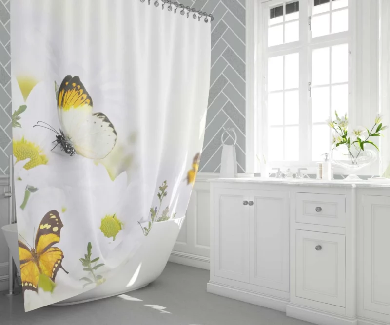 White Butterfly on Purple Flower Elegance Shower Curtain 1