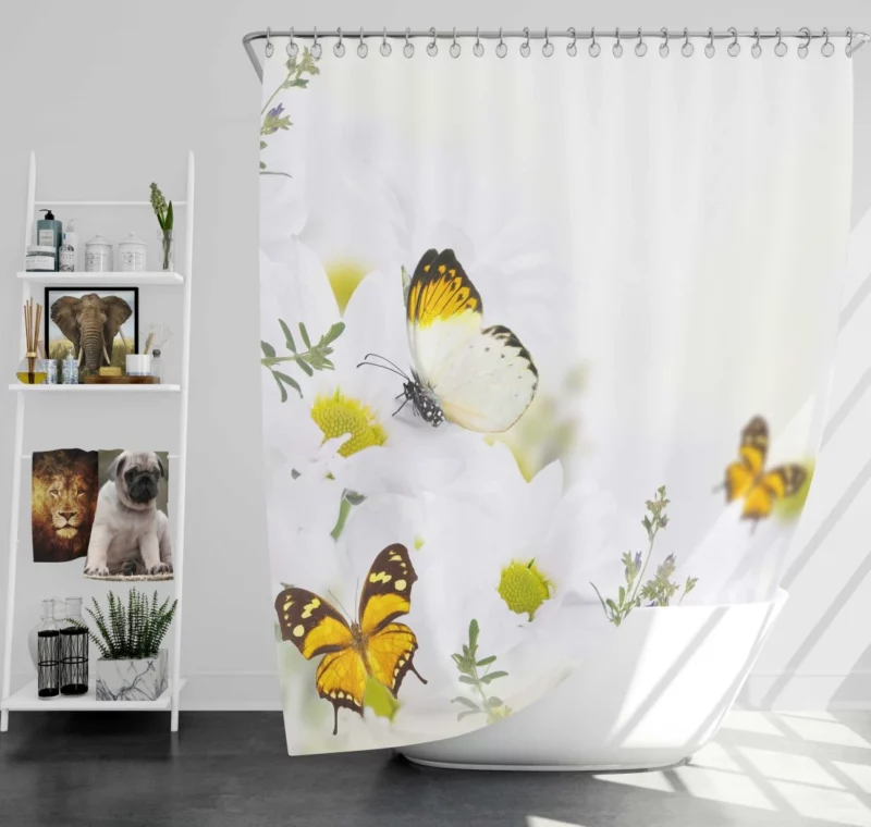 White Butterfly on Purple Flower Elegance Shower Curtain