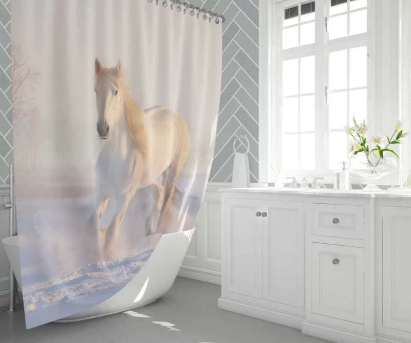 White Horse Winter Gallop Shower Curtain 1