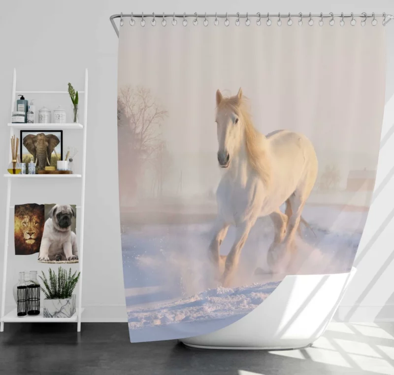 White Horse Winter Gallop Shower Curtain