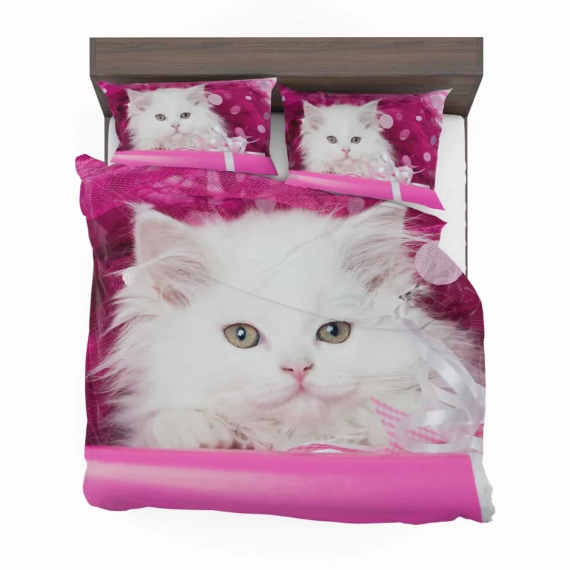 White Kitten Fluffy Splendor Feline Delight Bedding Set 1