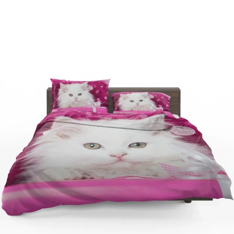 White Kitten Fluffy Splendor Feline Delight Bedding Set