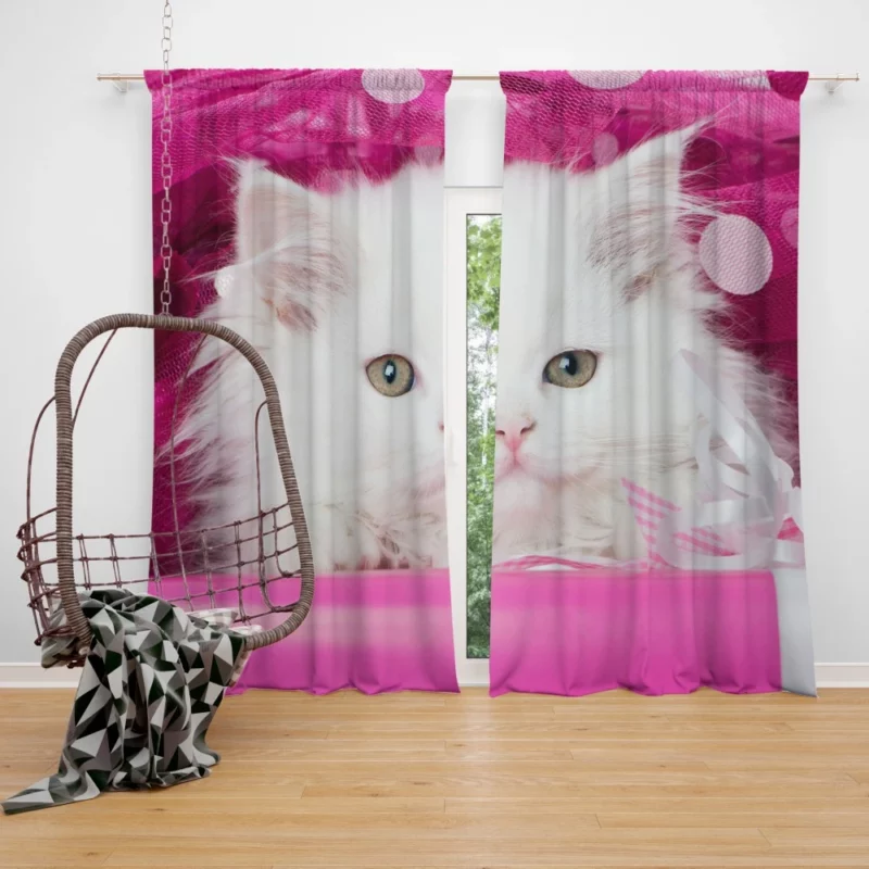 White Kitten Fluffy Splendor Feline Delight Curtain