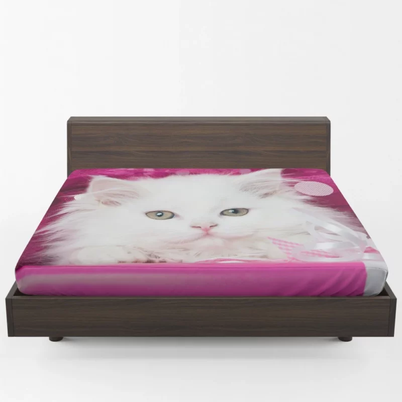 White Kitten Fluffy Splendor Feline Delight Fitted Sheet