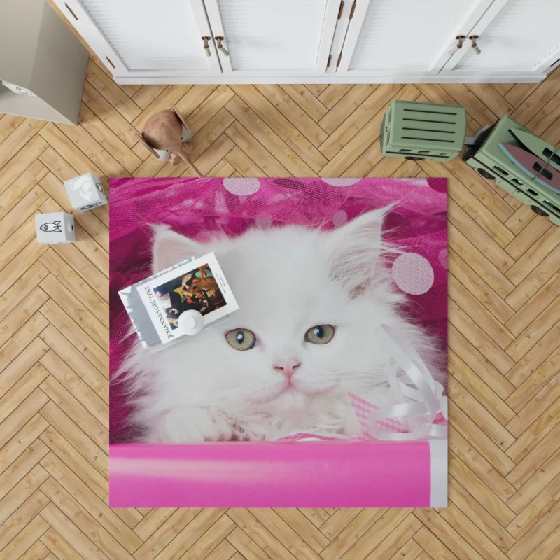 White Kitten Fluffy Splendor Feline Delight Rug