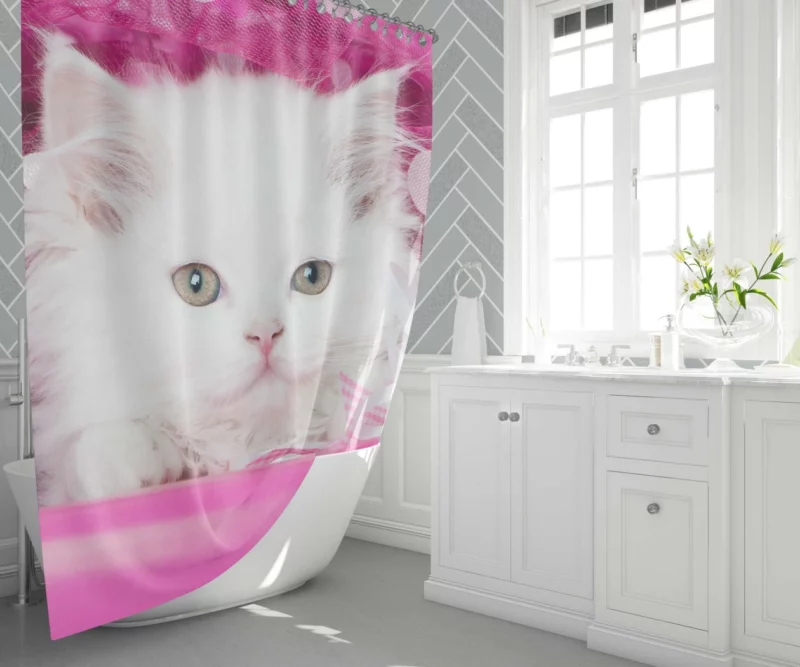 White Kitten Fluffy Splendor Feline Delight Shower Curtain 1