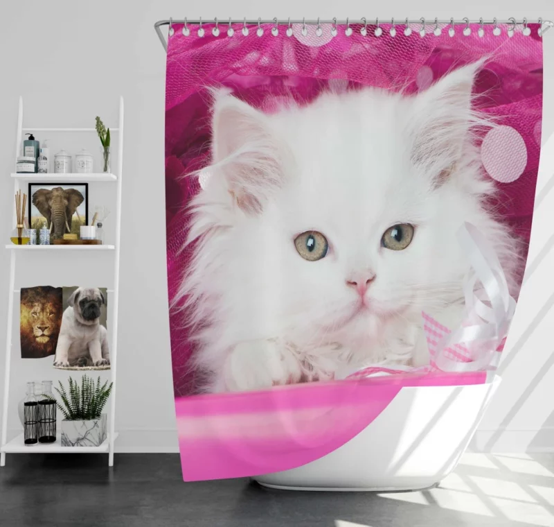 White Kitten Fluffy Splendor Feline Delight Shower Curtain