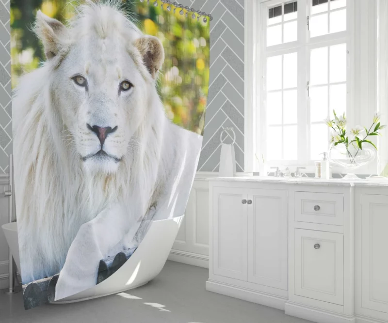 White Lion Majestic Gaze Ethereal Aura Shower Curtain 1