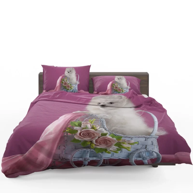 White Pomeranian Rose Fantasy Delicate Grace Bedding Set