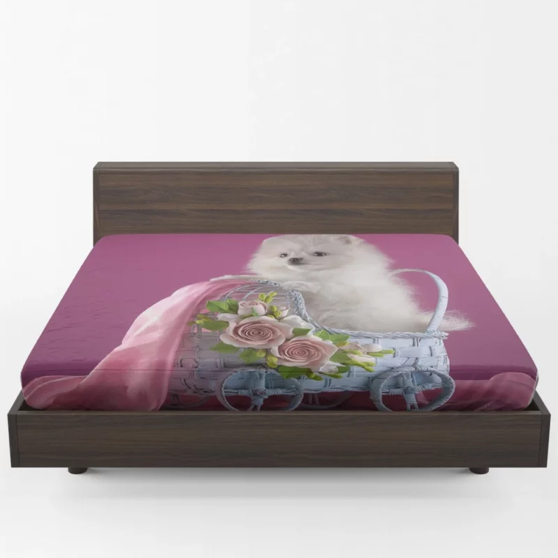 White Pomeranian Rose Fantasy Delicate Grace Fitted Sheet