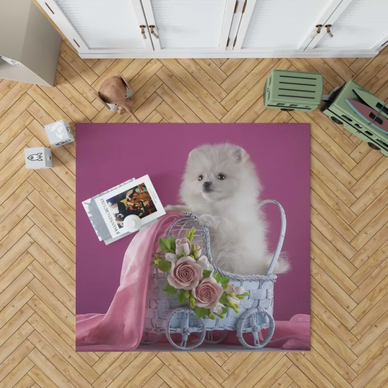 White Pomeranian Rose Fantasy Delicate Grace Rug