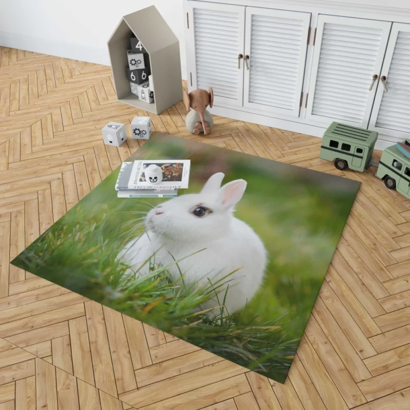 White Rabbit Amidst Grass Blur Rug 1