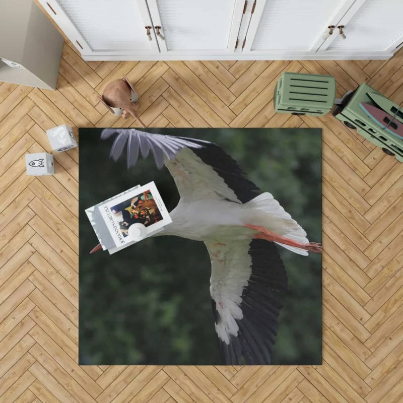 White Stork Airborne Elegance Aerial Majesty Rug