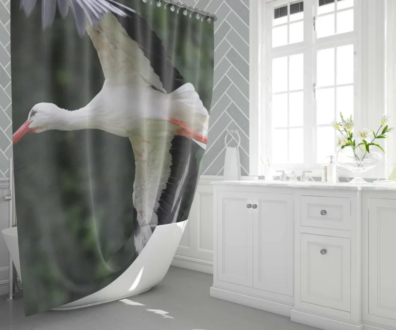 White Stork Airborne Elegance Aerial Majesty Shower Curtain 1