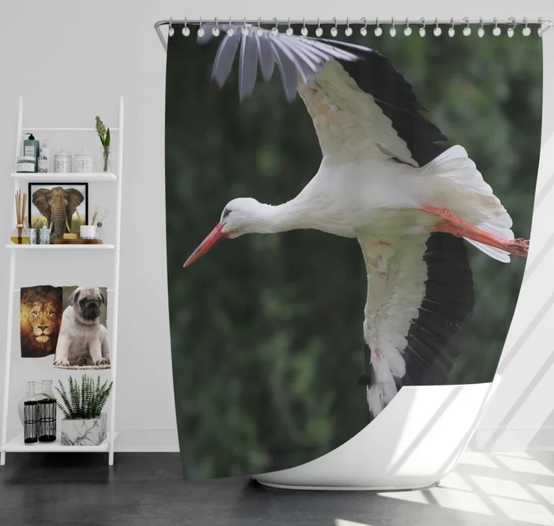 White Stork Airborne Elegance Aerial Majesty Shower Curtain