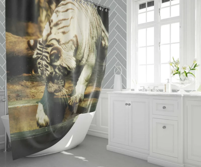 White Tiger Enigmatic Gaze Mystical Majesty Shower Curtain 1