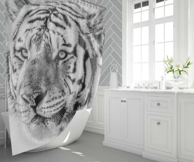 White Tiger Majestic Gaze Shower Curtain 1