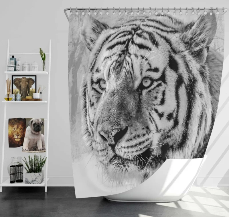 White Tiger Majestic Gaze Shower Curtain