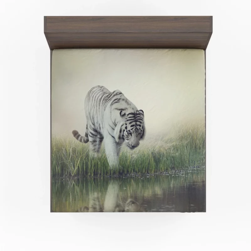 White Tiger Reflective Gaze Regal Majesty Fitted Sheet 1