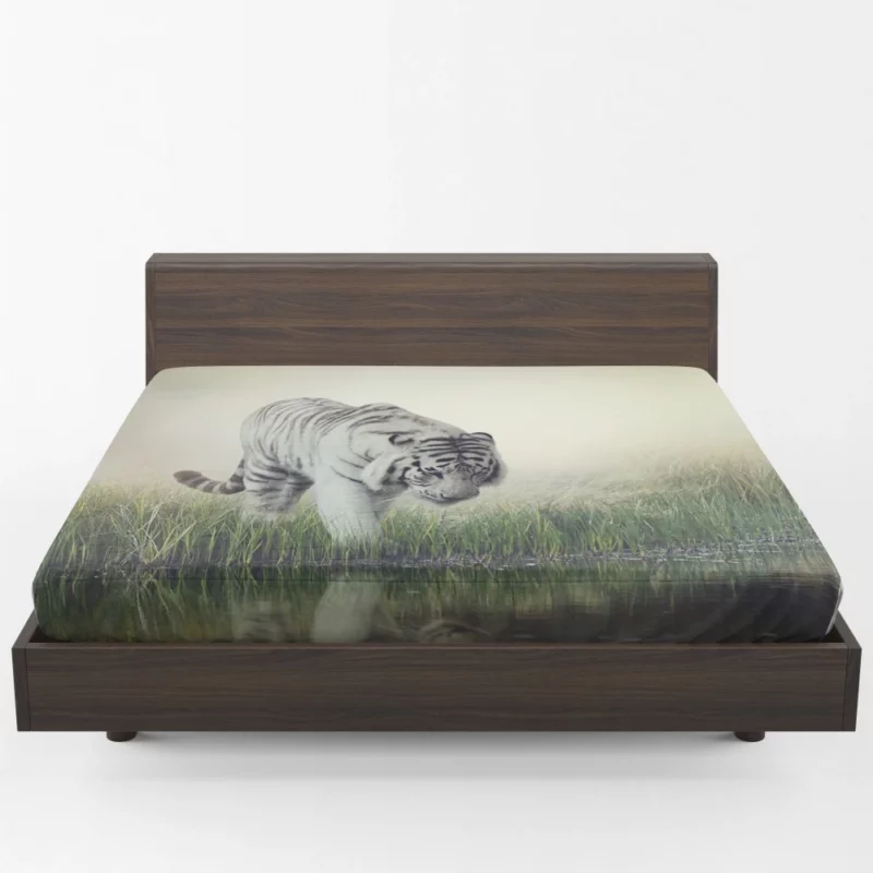 White Tiger Reflective Gaze Regal Majesty Fitted Sheet