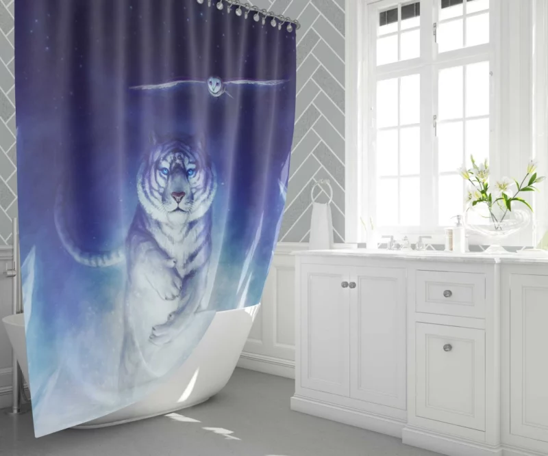 White Tiger and Owl Precursor Artwork Shower Curtain 1