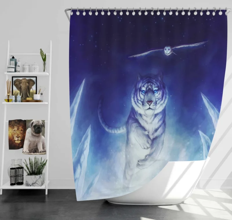 White Tiger and Owl Precursor Artwork Shower Curtain