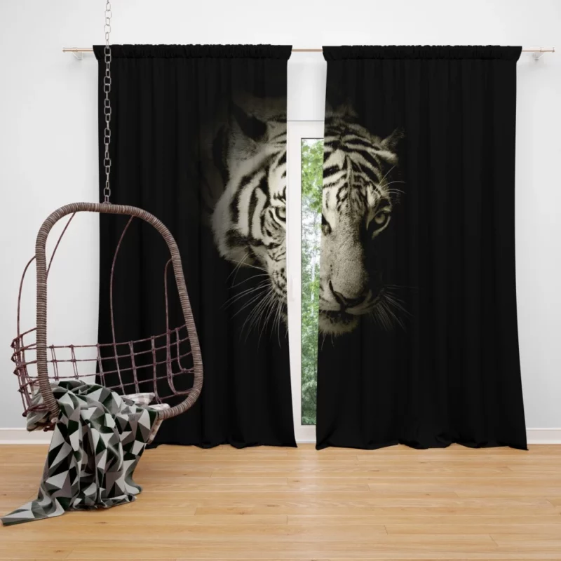 White Tiger in Darkness Mysterious Beauty Curtain