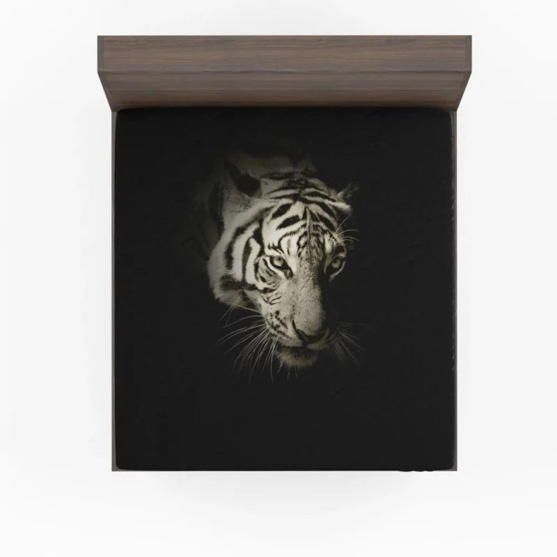 White Tiger in Darkness Mysterious Beauty Fitted Sheet 1