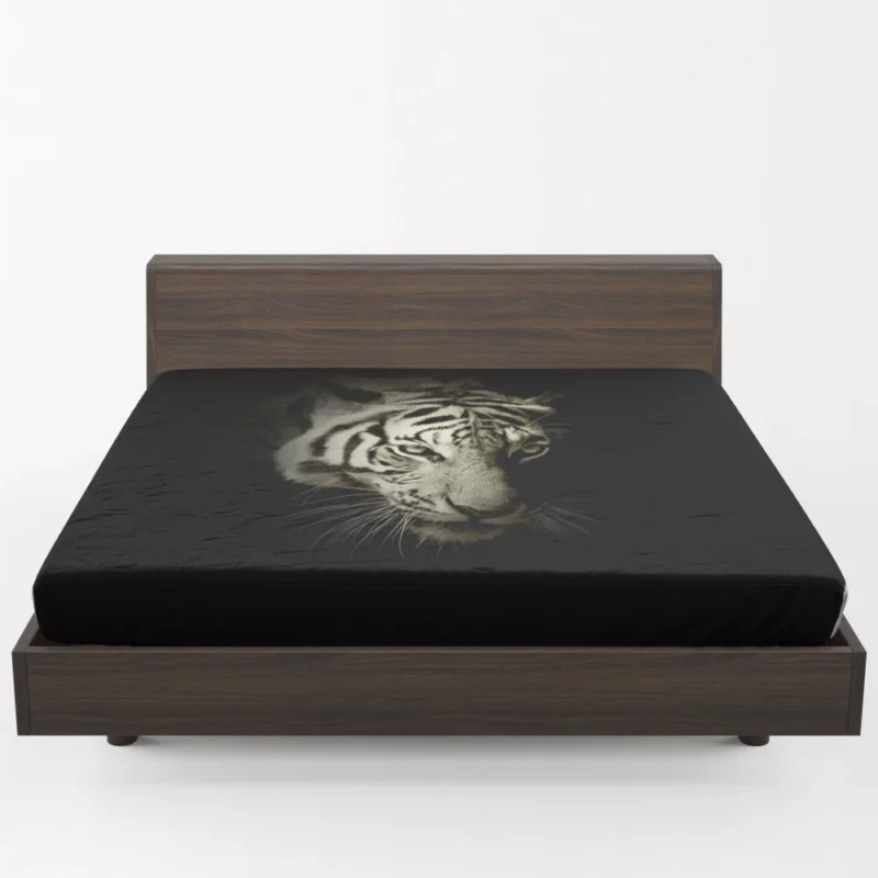 White Tiger in Darkness Mysterious Beauty Fitted Sheet