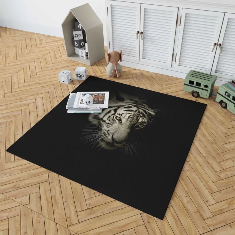 White Tiger in Darkness Mysterious Beauty Rug 1